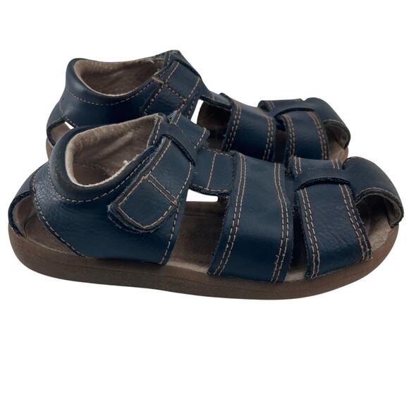 See Kai Run Blue Leather Jude IV Hook Loop Adjustable Fisherman Sandals Shoes - Picture 3 of 10